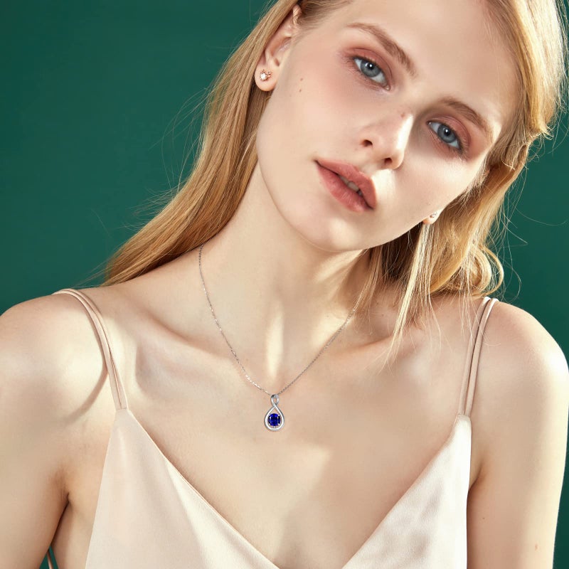 FANCIME Blue Sapphire Necklace September Birthstone for Women Sterling Silver Dainty Infinity Pendant Fine Jewelry Birthday Anniversary Graduation Gifts for Women Her, Chain Length 16+2" - Image 5